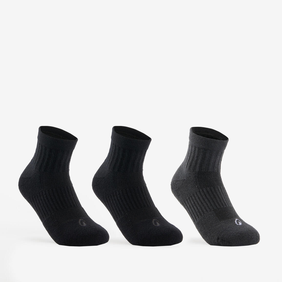CHAUSSETTES DE SPORT ENFANT HAUTES RS 500 NOIR BLANC GRIS LOT DE 3