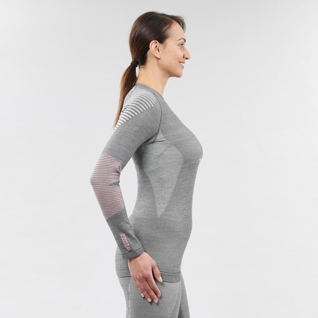 Sous-vêtement de ski laine mérinos femme, bl900 seamless haut gris et rose