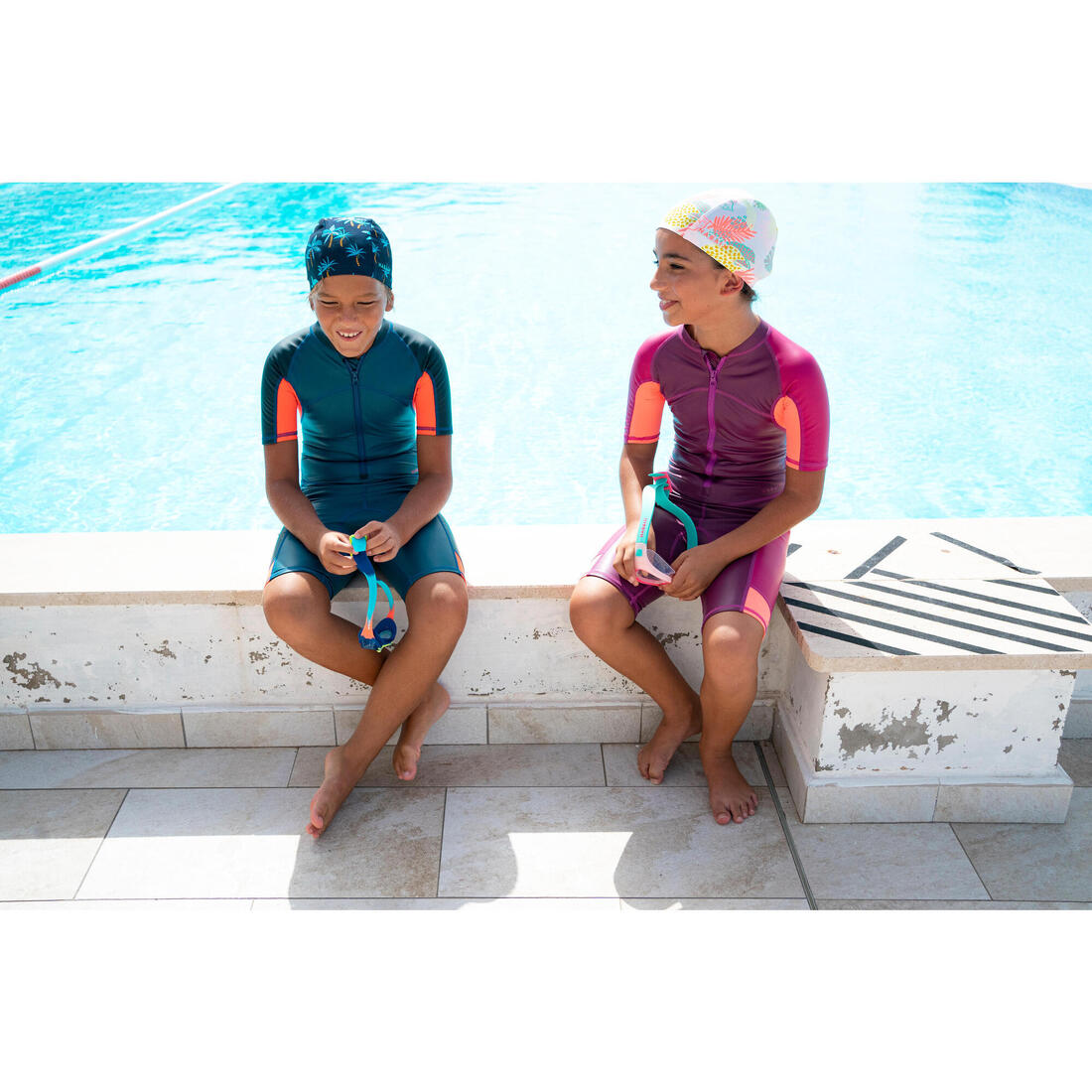 Combinaison De Natation Garçon - Shorty 100 Kloupi - Bleu Rouge