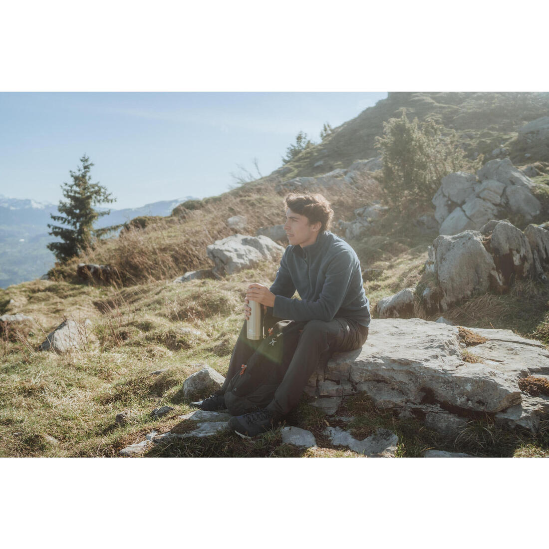 Polaire de randonnée montagne homme, MH100 demi zip bleu