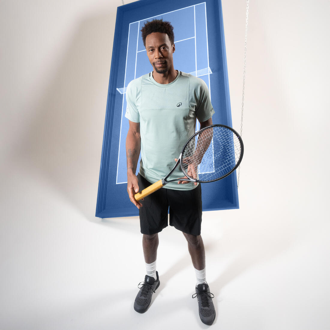 Short de tennis respirant homme, Dry+ Noir Gaël Monfils