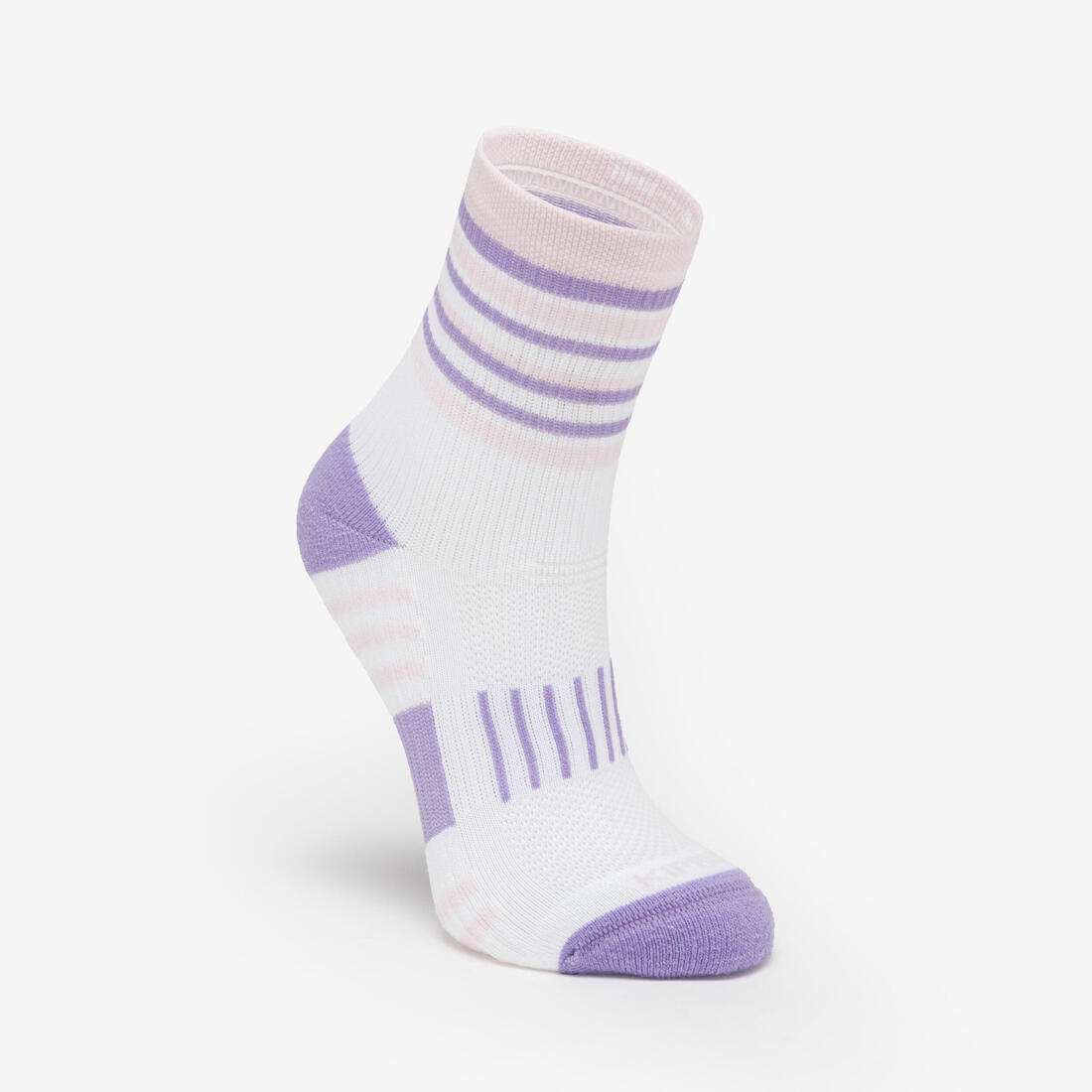 Lotx2 de chaussettes running confort enfant - kiprun 500 mid mauve et rayé