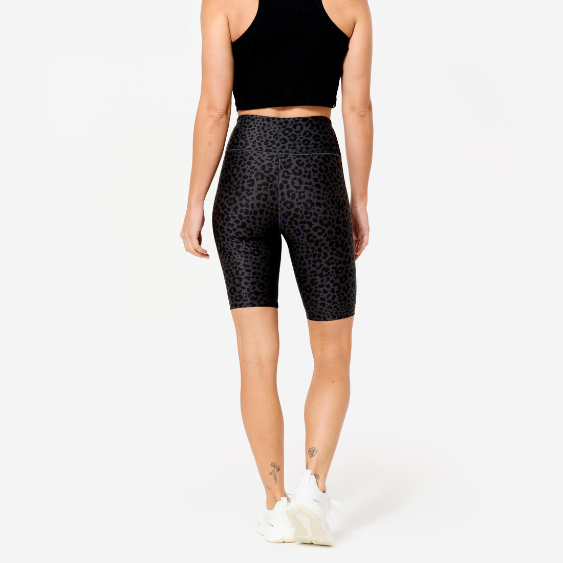 Cycliste de fitness extensible femme, gris foncé imprimé léopard