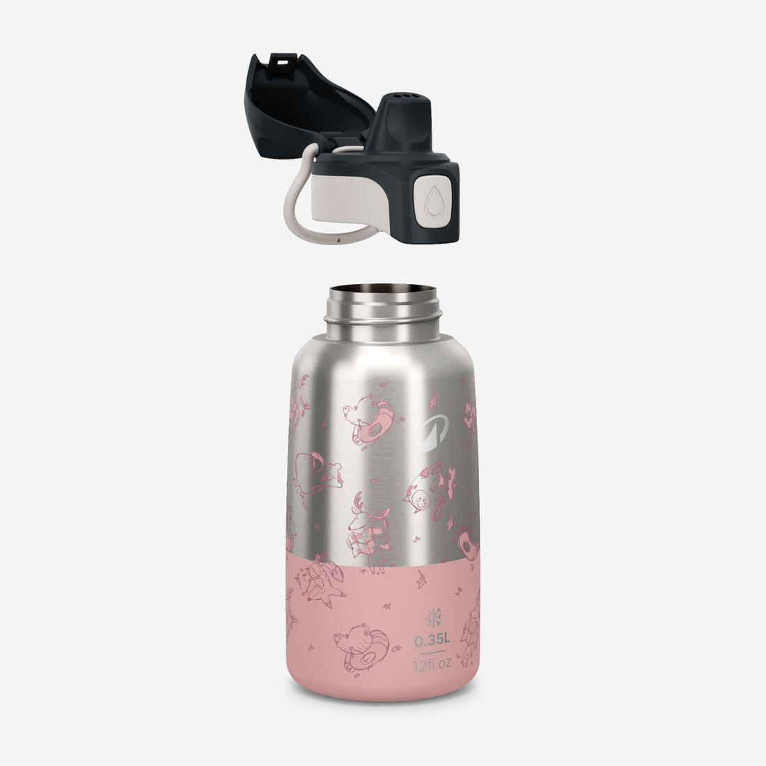 Gourde enfant isotherme 0,35L en acier inox avec bouchon instantané de randonnée