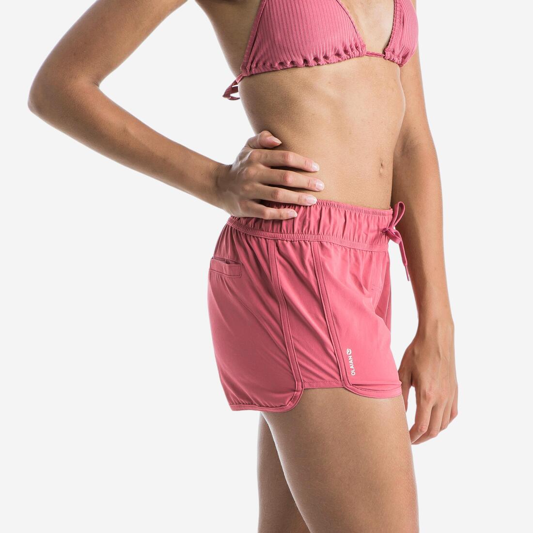 Boardshort surf femme TINI CORAIL avec ceinture élastiquée et cordon de serrage