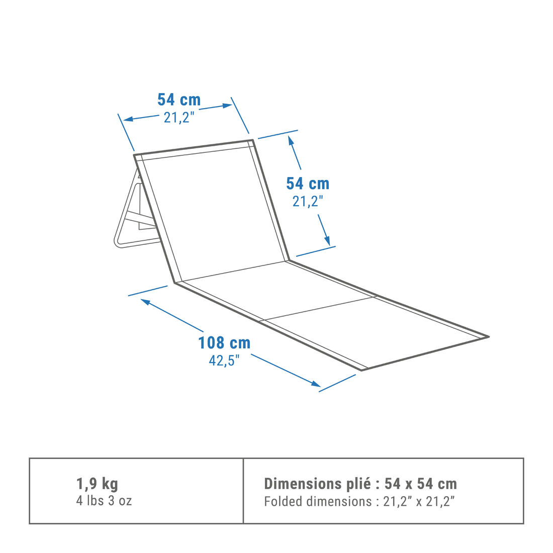 Natte de plage et de camping pliable, avec dossier inclinable