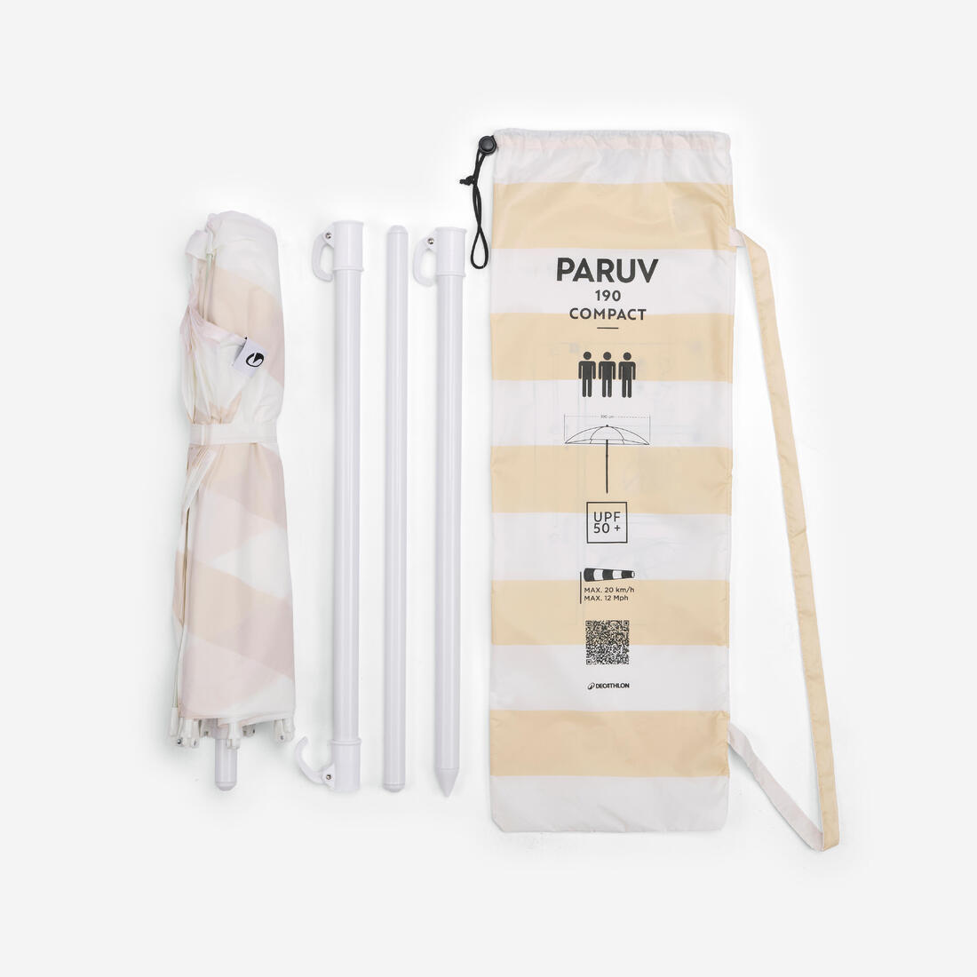 Parasol de plage compact 3 places UPF 50+ - Paruv 190