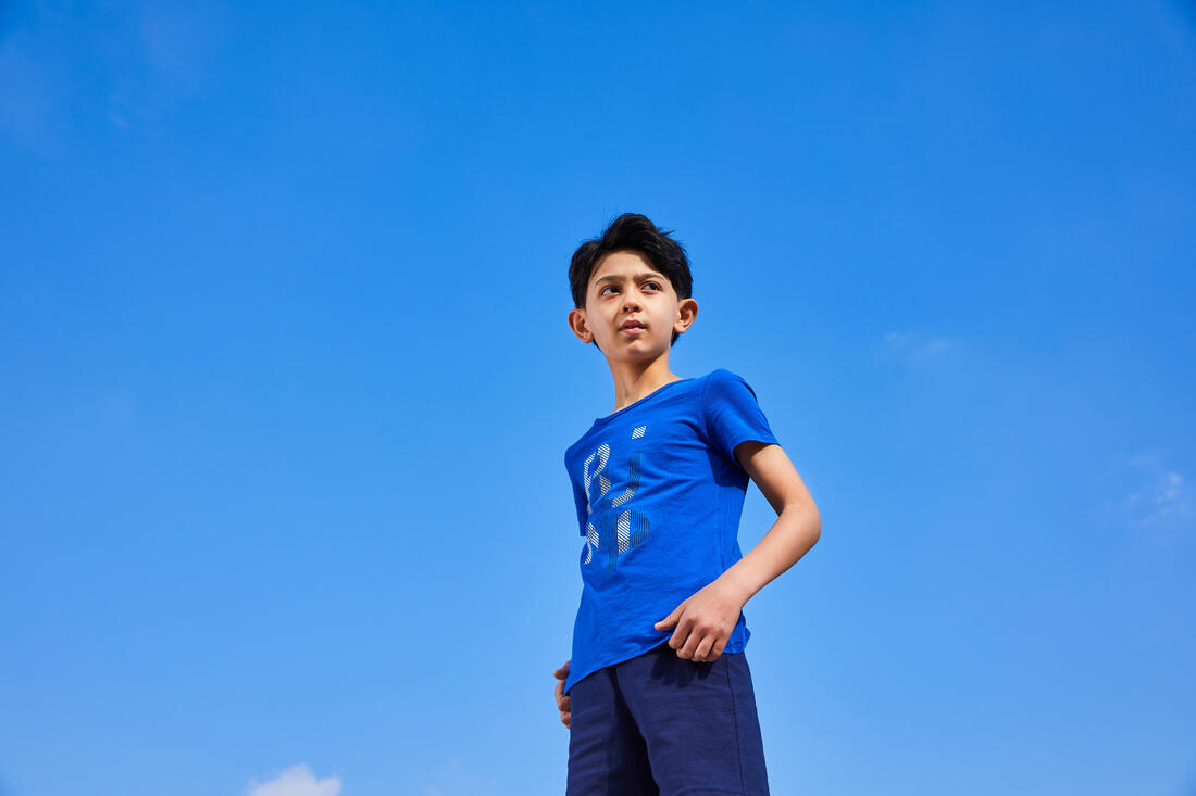 T-shirt manches courtes 100 garçon GYM ENFANT bleu ciel imprimé