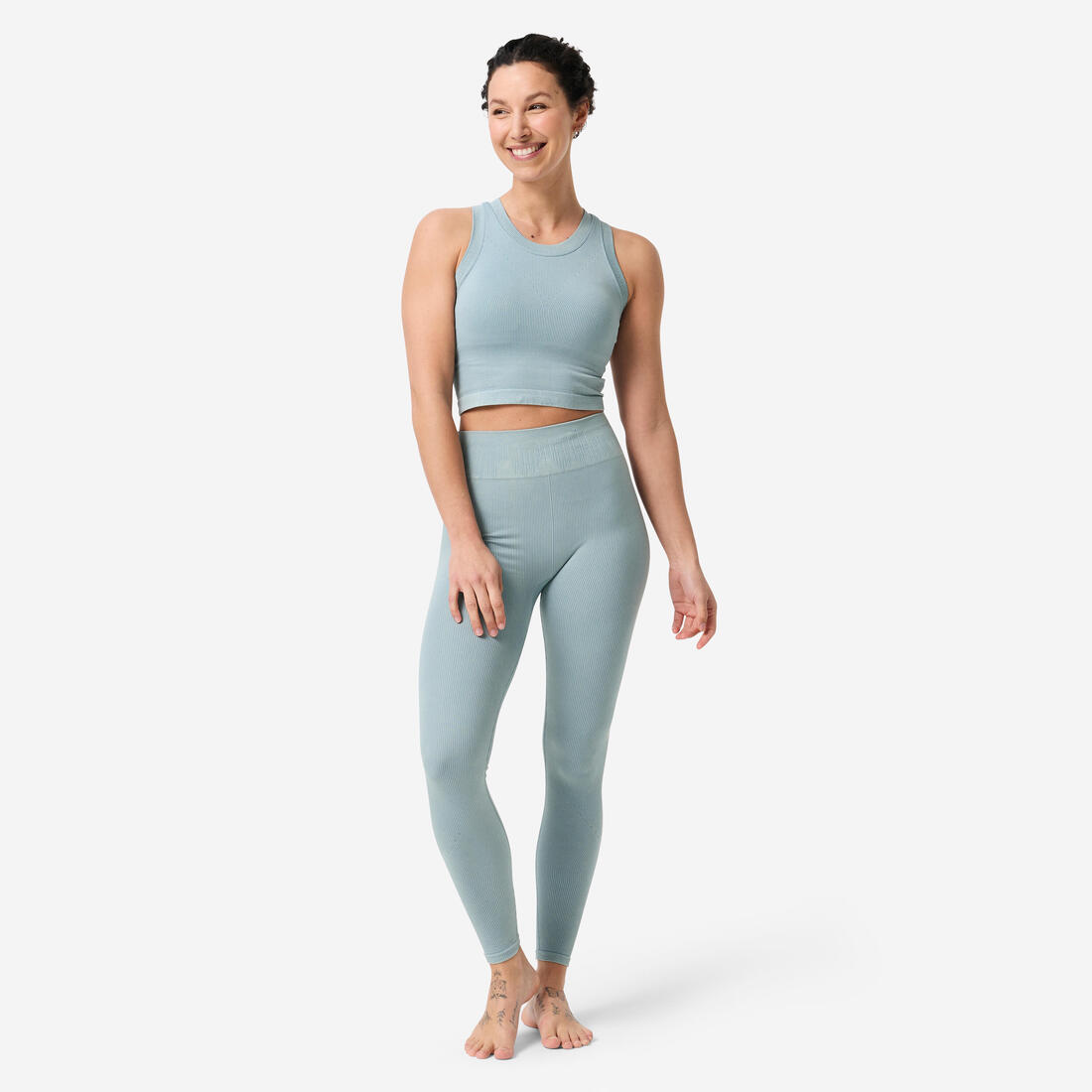 Débardeur court côtelé seamless avec brassière intégrée effet délavé