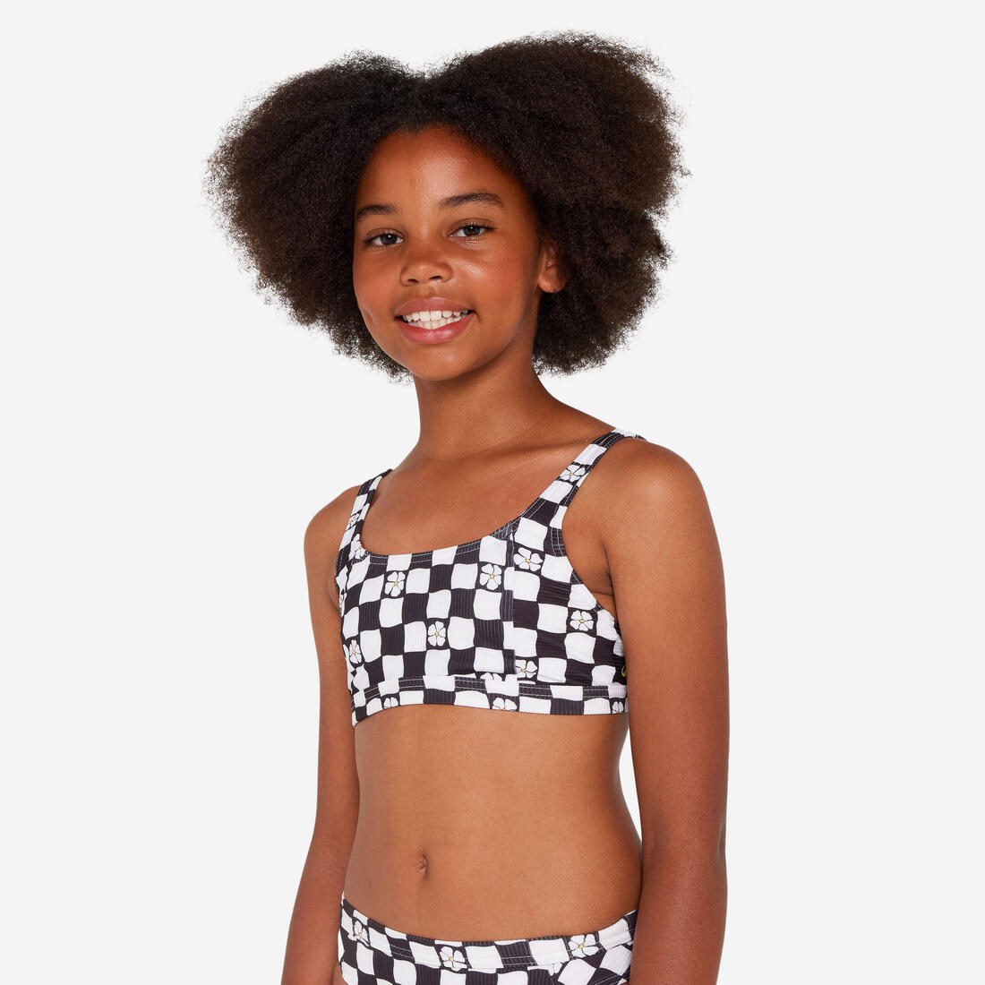 Haut de maillot de bain brassière fleuri réglable Fille - 500 Nora