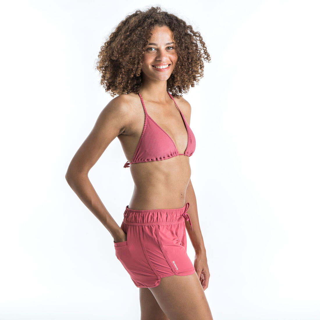 Boardshort surf femme TINI CORAIL avec ceinture élastiquée et cordon de serrage