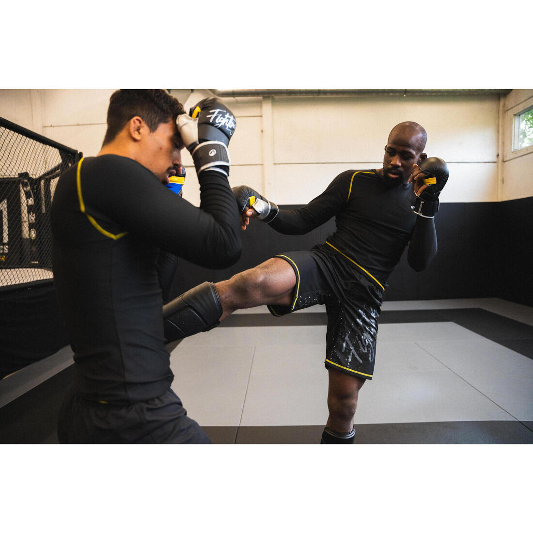 Rashguard de MMA et grappling homme, noir fumé et jaune