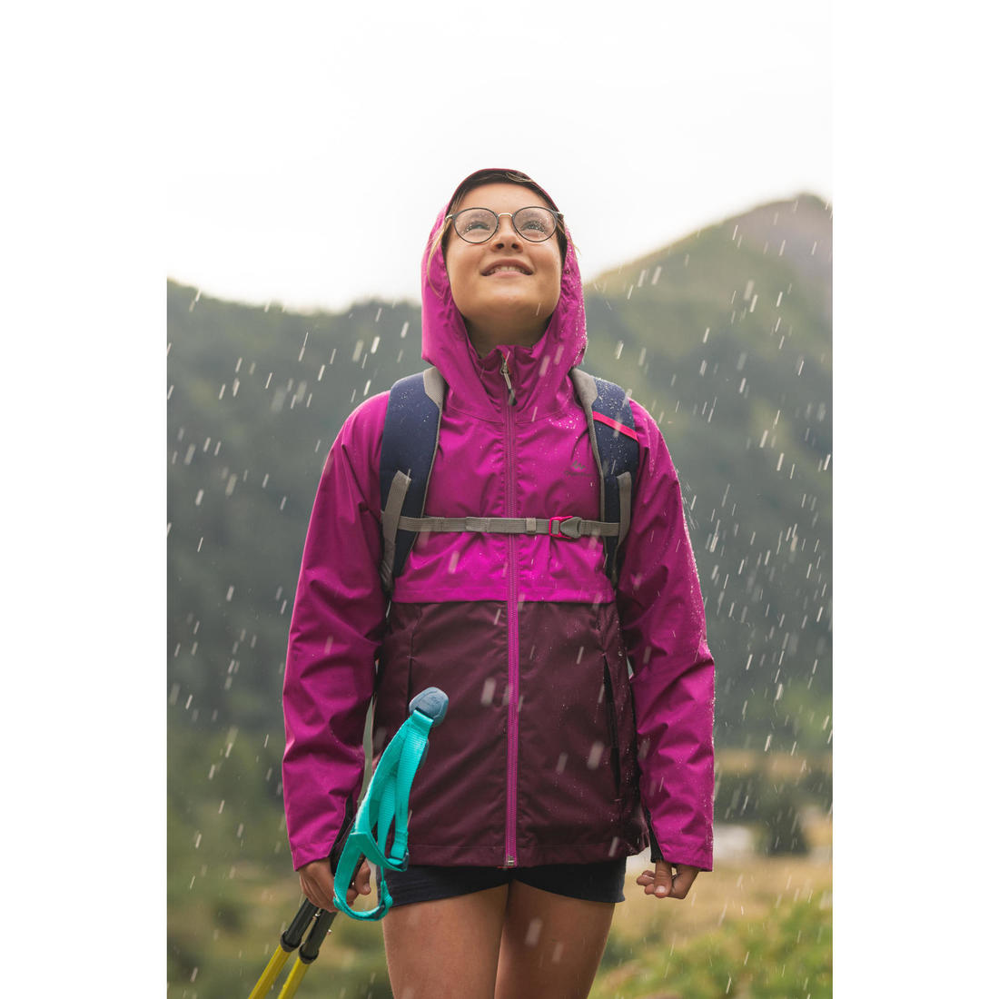 Veste imperméable de randonnée - MH500 violette - enfant 7-15 ans
