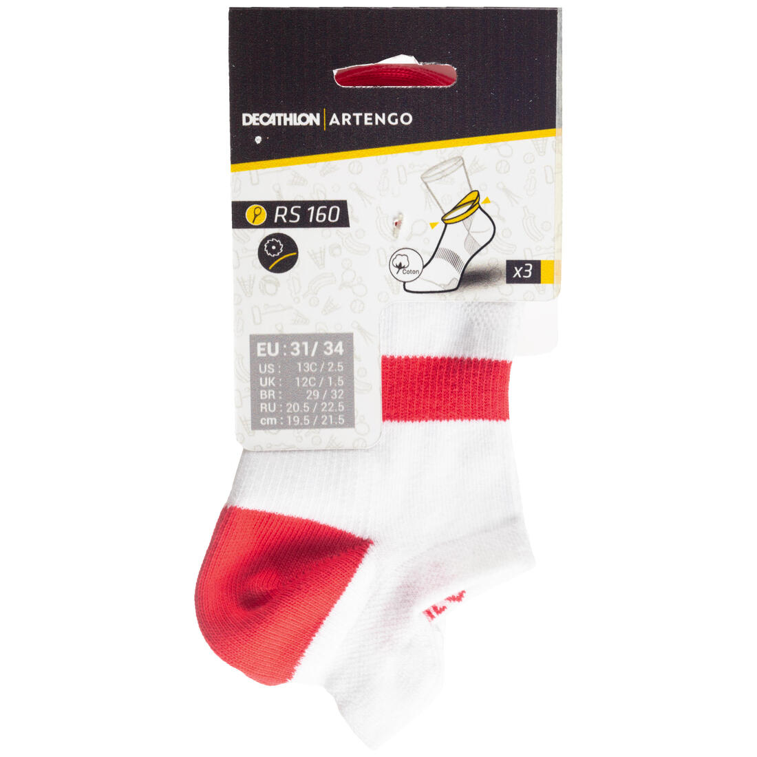 CHAUSSETTES TENNIS ENFANT BASSES ARTENGO RS 160 GRIS LOT DE 3
