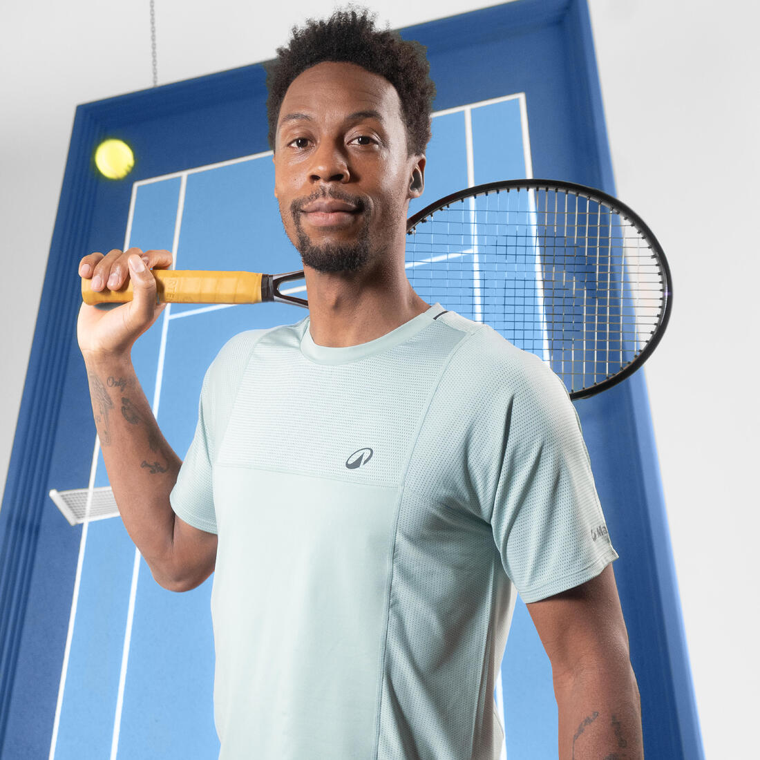 Short de tennis respirant homme, Dry+ Noir Gaël Monfils