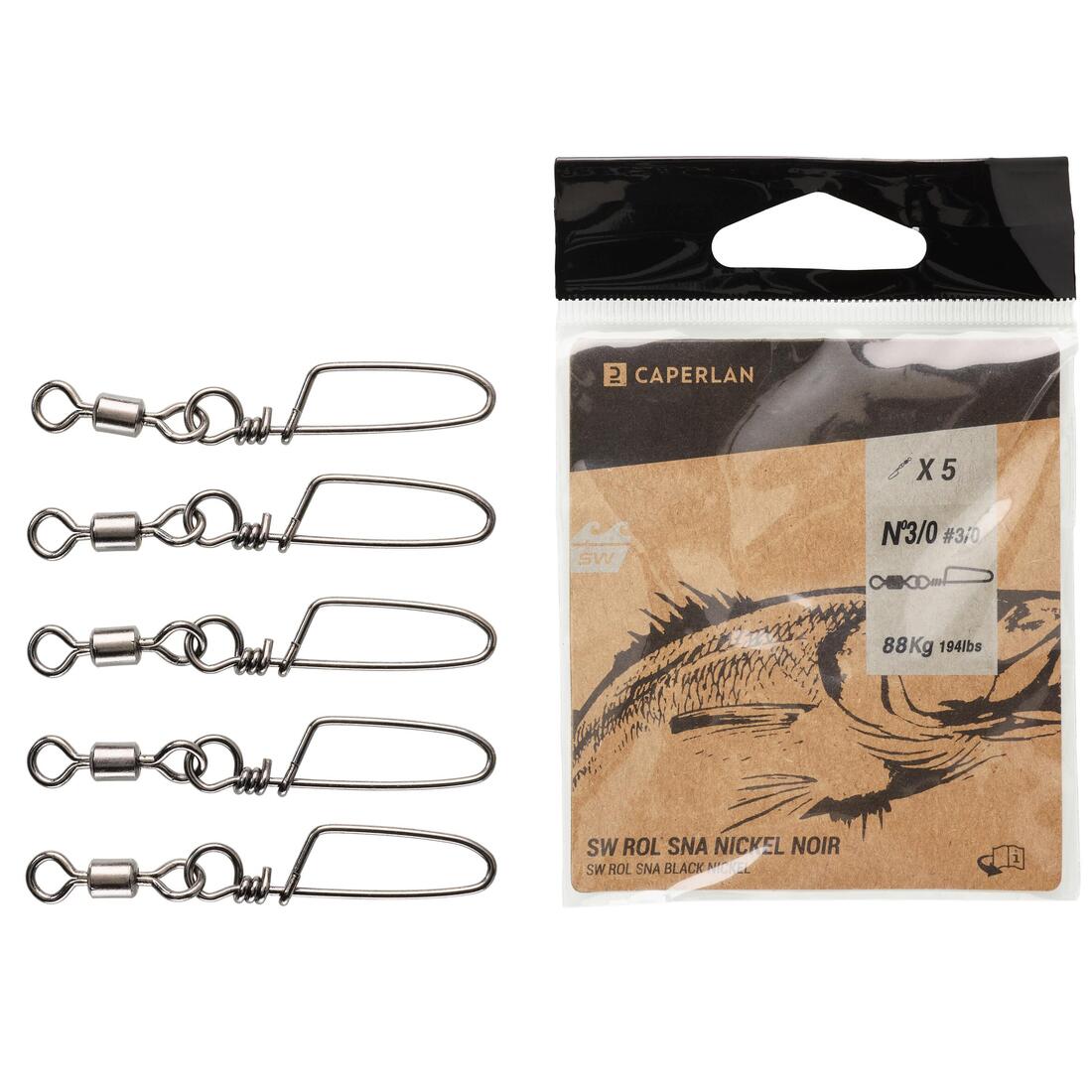 Émerillon agrafe pêche rolling snap BLACK NICKEL SW x5