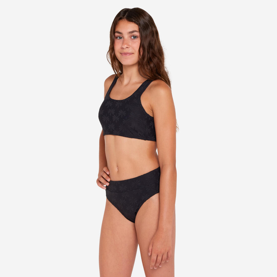 Maillot 2 pièces surf brassière taille haute Fille - 500 Lao miami lavande