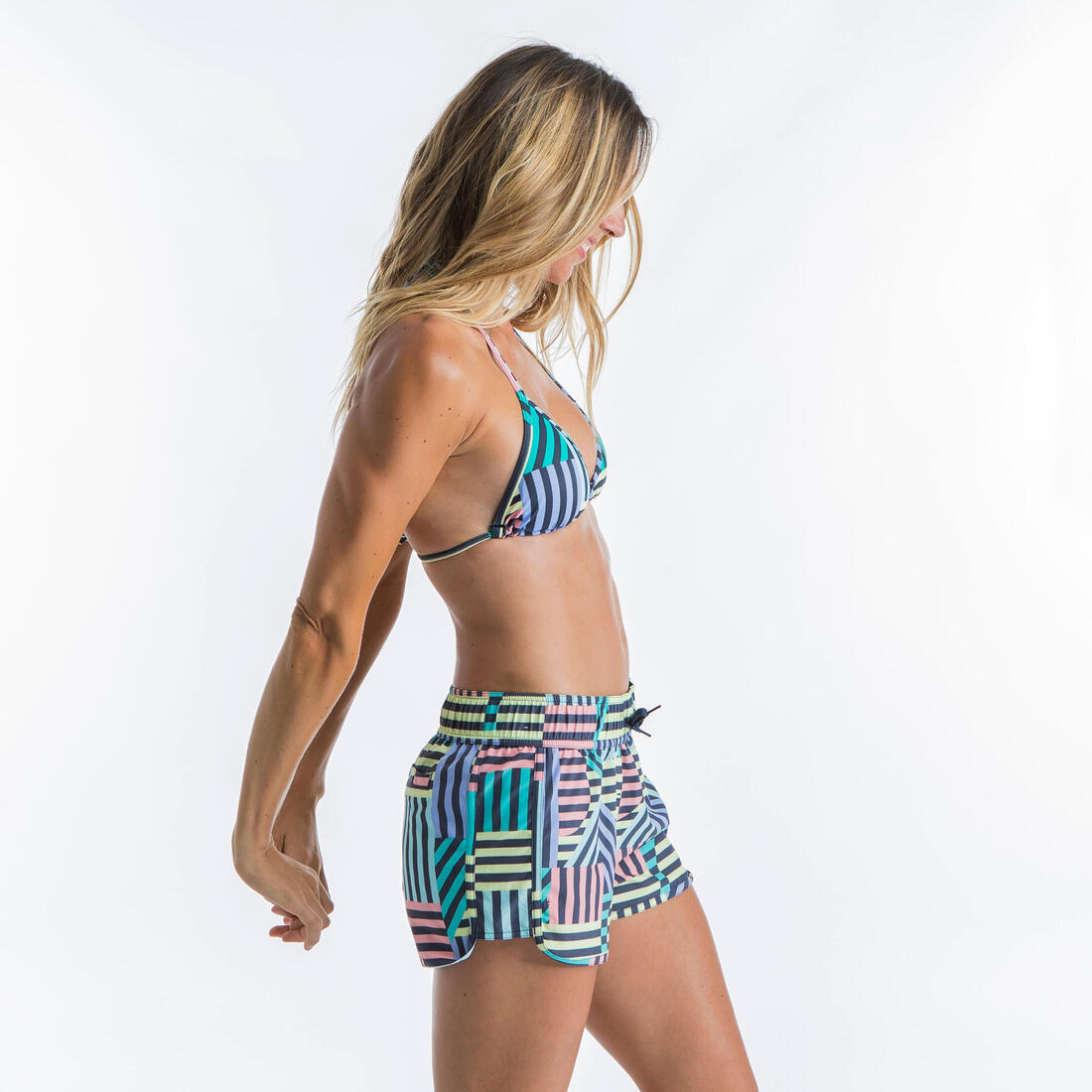 Boardshort surf femme TINI CORAIL avec ceinture élastiquée et cordon de serrage