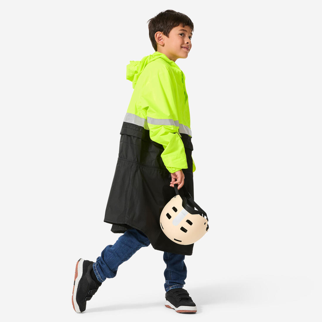 PONCHO ENFANT PLUIE VISIBILITE JOUR NUIT NOIR JAUNE FLUO