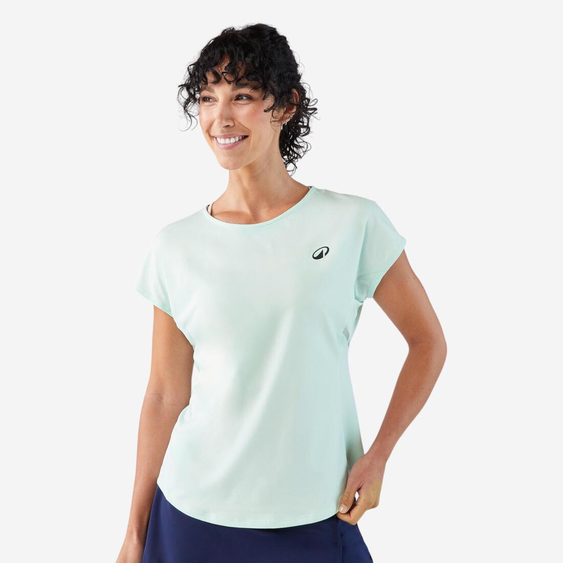 T-Shirt tennis col rond dry soft femme - Dry 500 blanc cassé