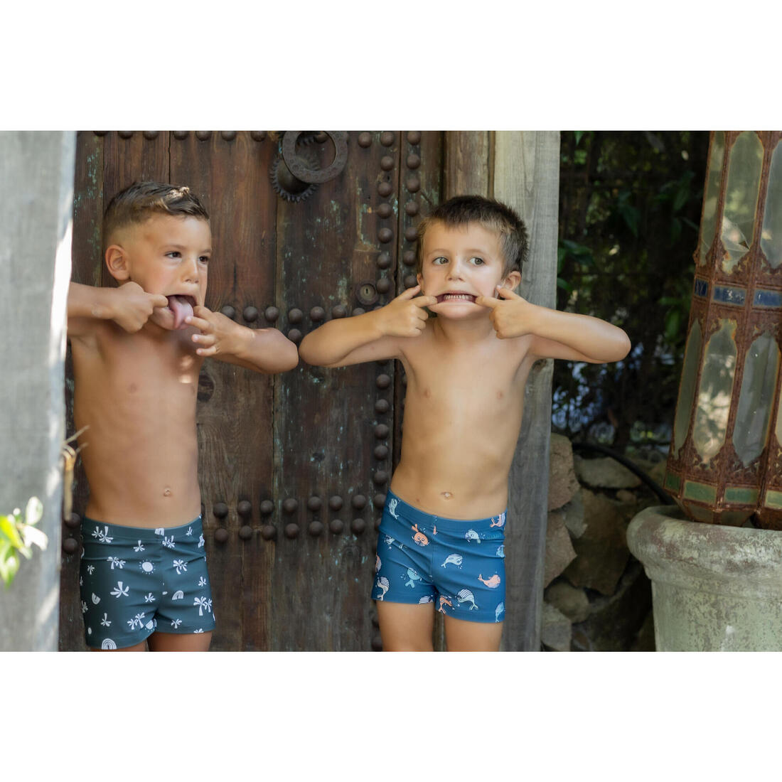 Boxer de bain bébé / enfant bleu imprimé crabes