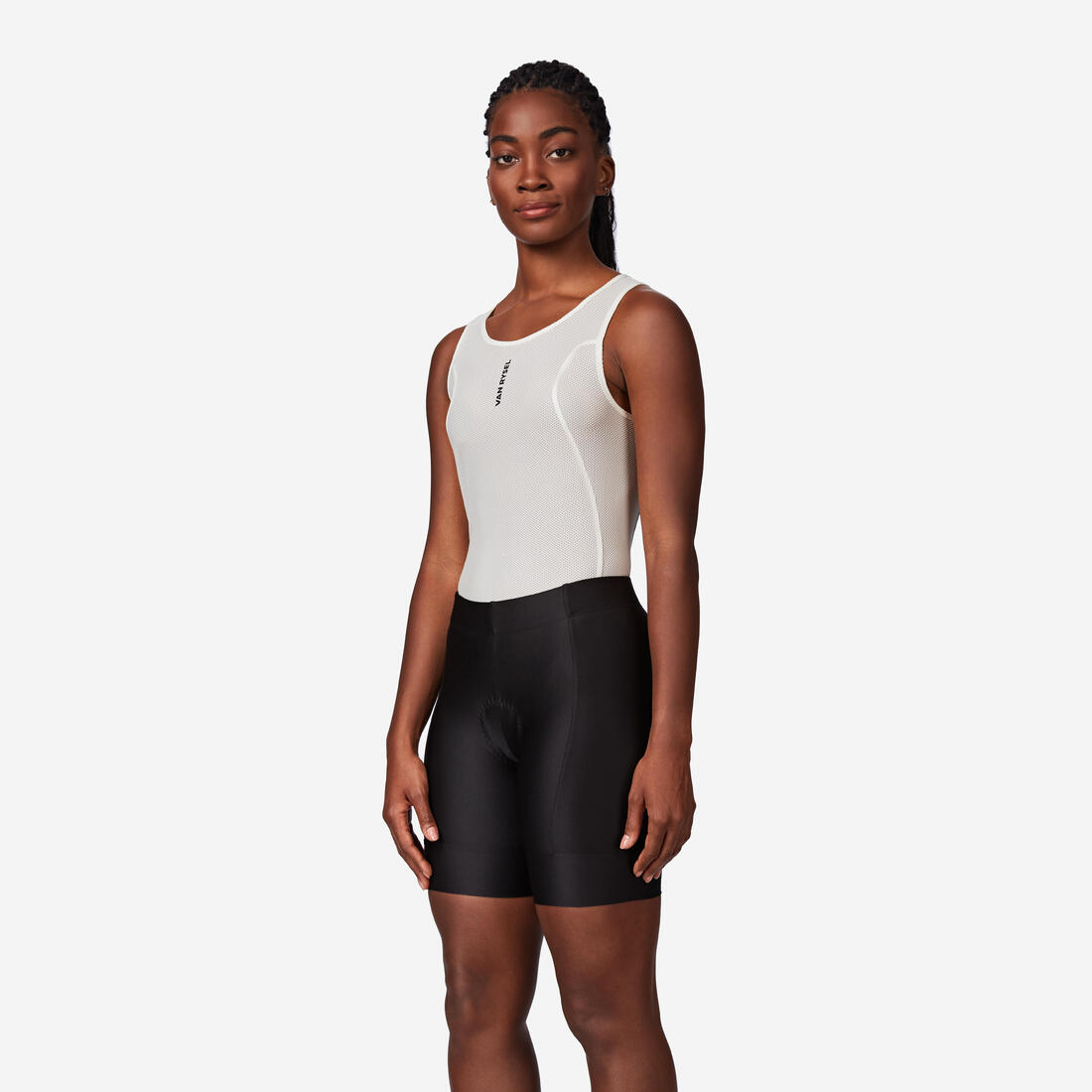 Cuissard court de vélo de route sans bretelles femme, Essentiel noir