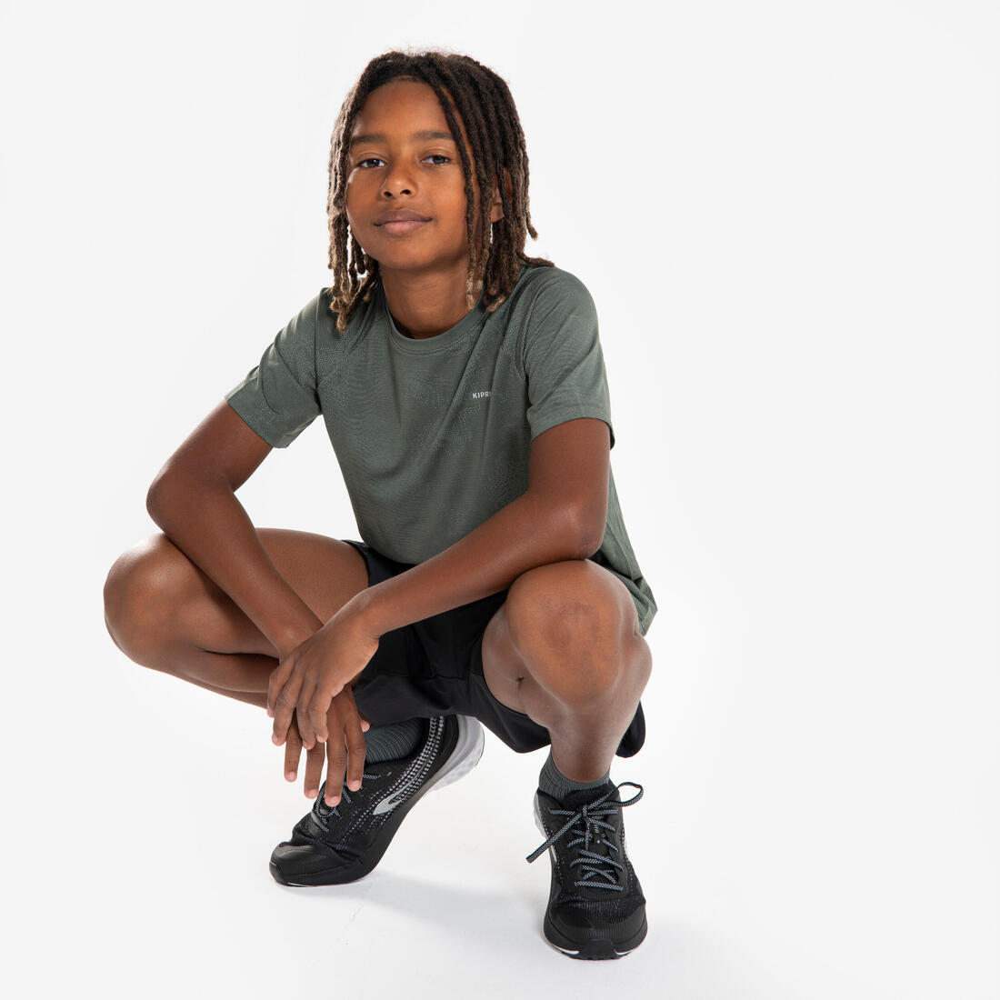 T-Shirt running sans couture Enfant - KIPRUN TS LIGHT 900 kaki
