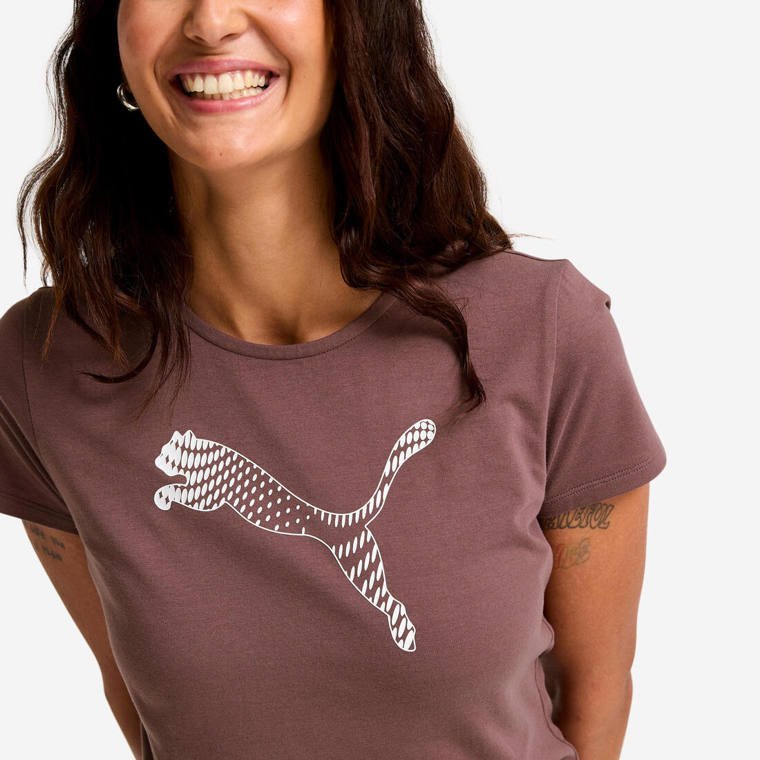 T-shirt de fitness en coton imprimé femme, marron