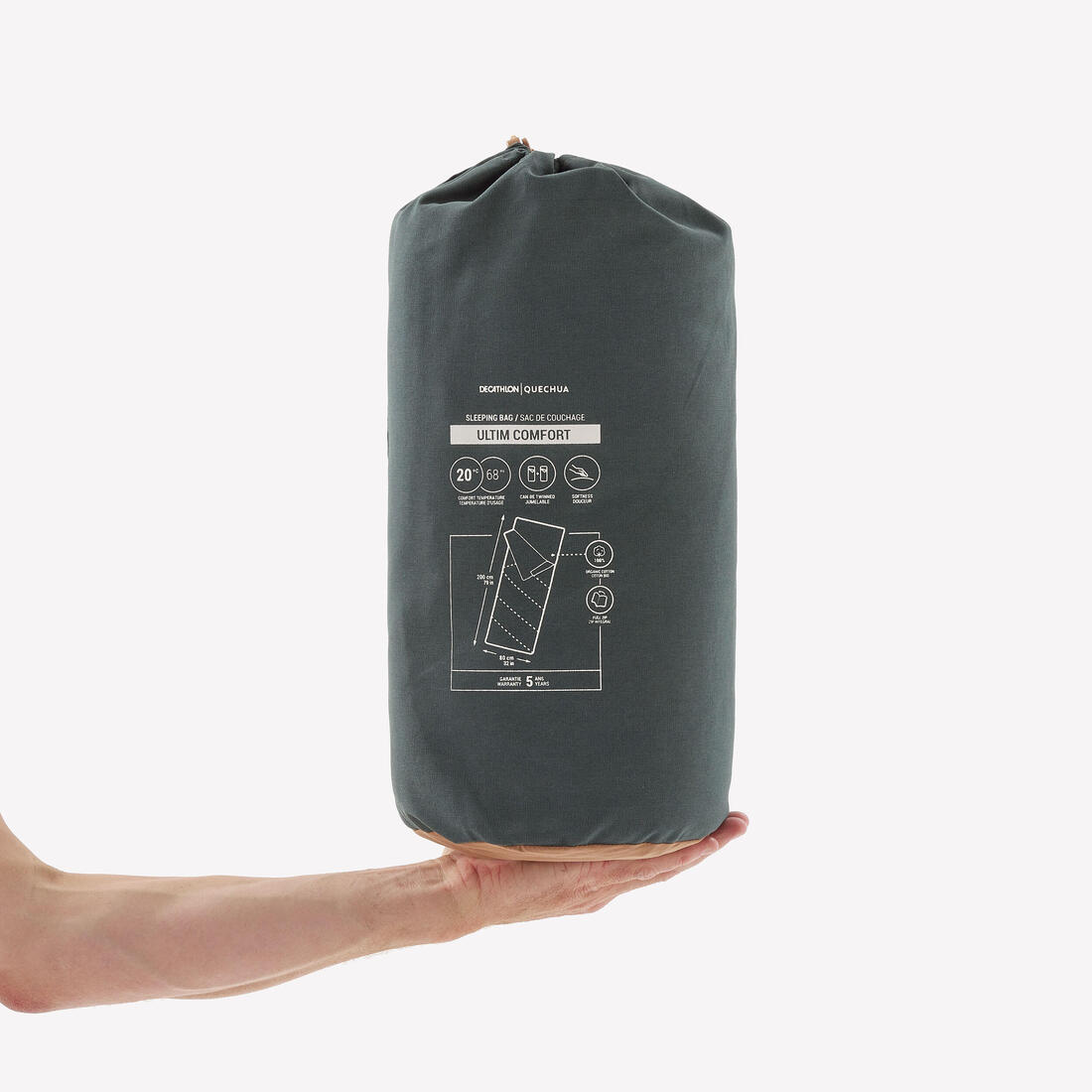 Sac de couchage de camping 20°C en coton, Ultimcomfort kaki