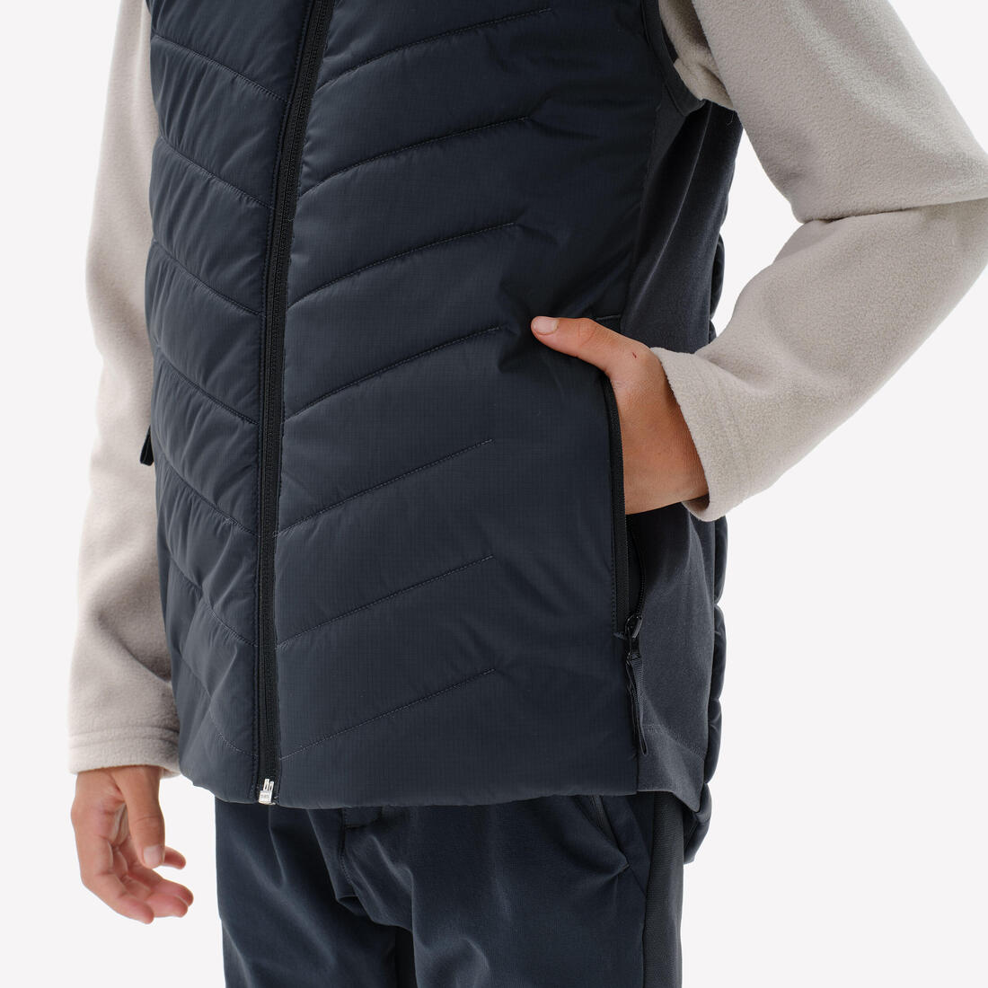 Doudoune sans manche de randonnée enfant 7-15 ans, MH500 noir