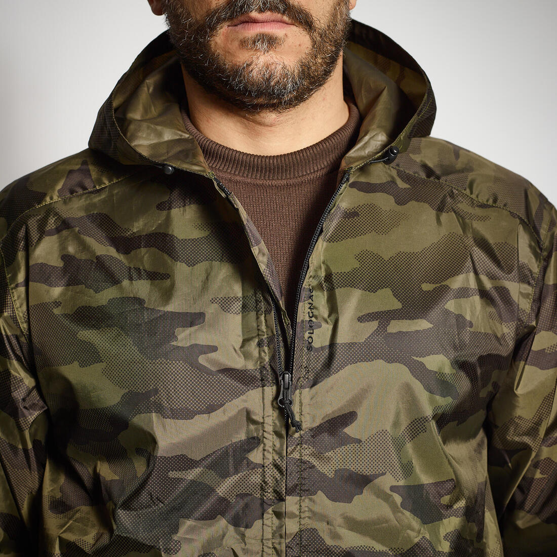 Veste chasse imperméable legere camo verte 100