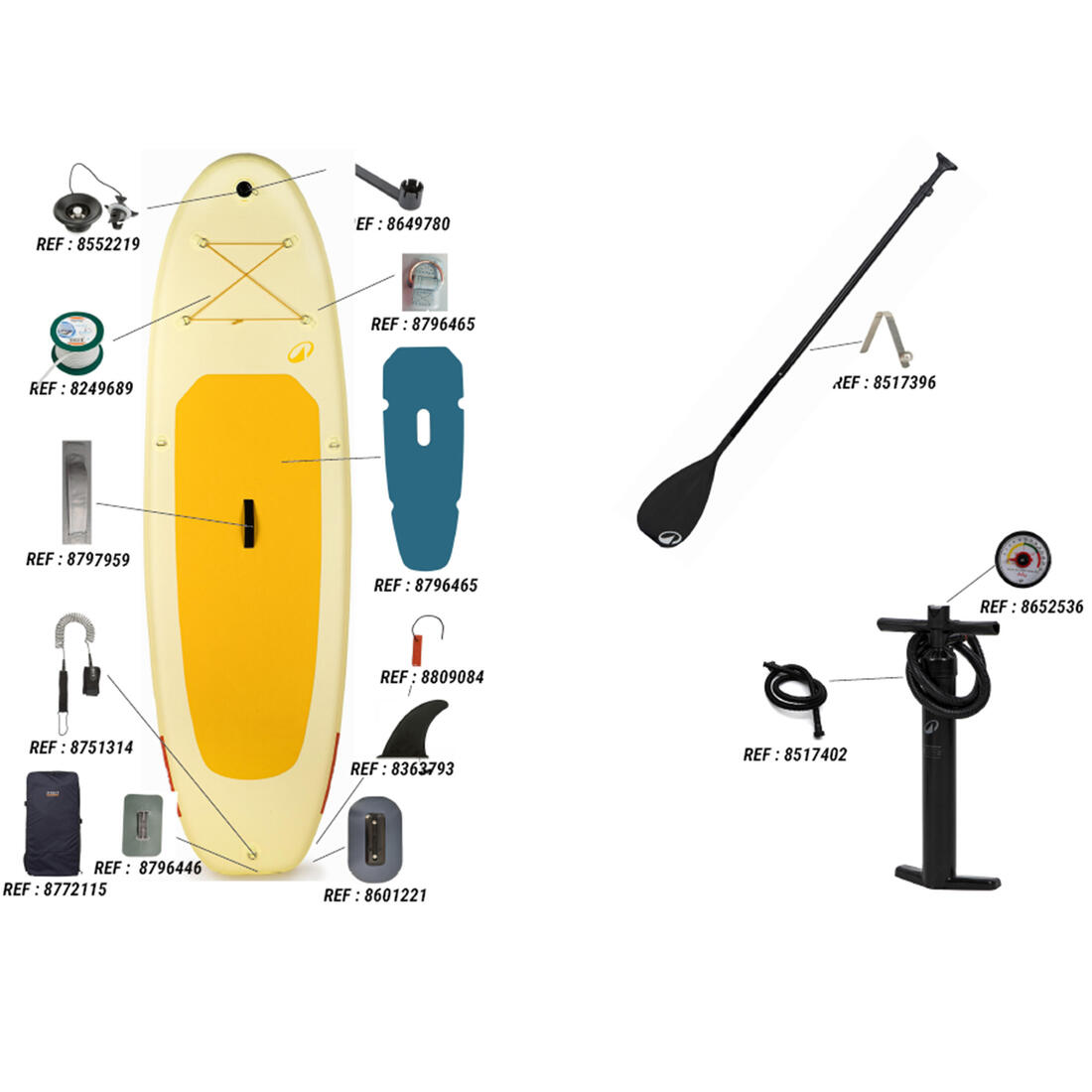 Pack Stand up paddle gonflable 9'6, 1 personne (jusqu'à 80kg) - 100 Jaune
