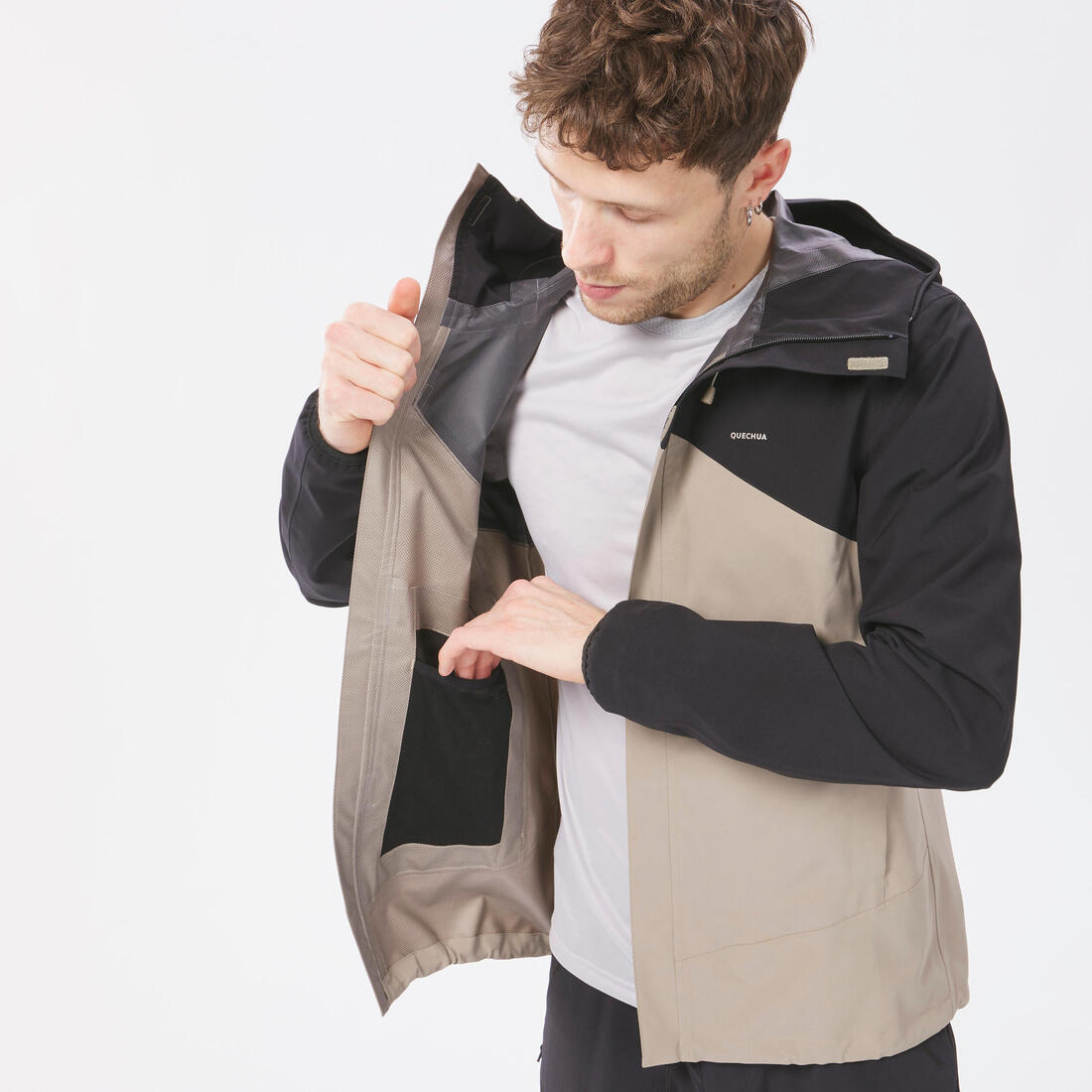 Veste de randonnée imperméable et légère homme, MH100 bleu foncé