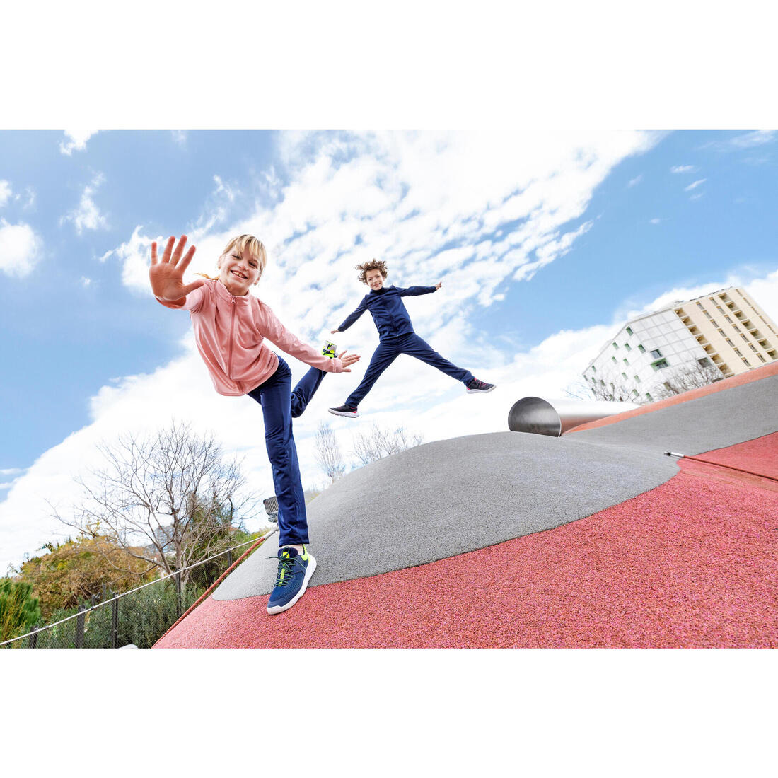 Survêtement enfant synthétique respirant - Gym'y bleu, pantalon marine