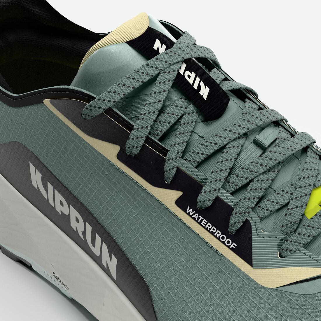 Chaussures de trail running imperméables femme, Kiprun Kipsummit WP vert et