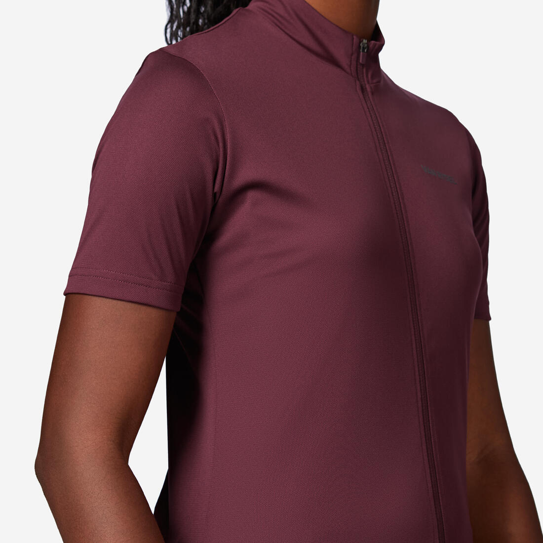 Maillot manches courtes de vélo de route femme, Essential bordeaux