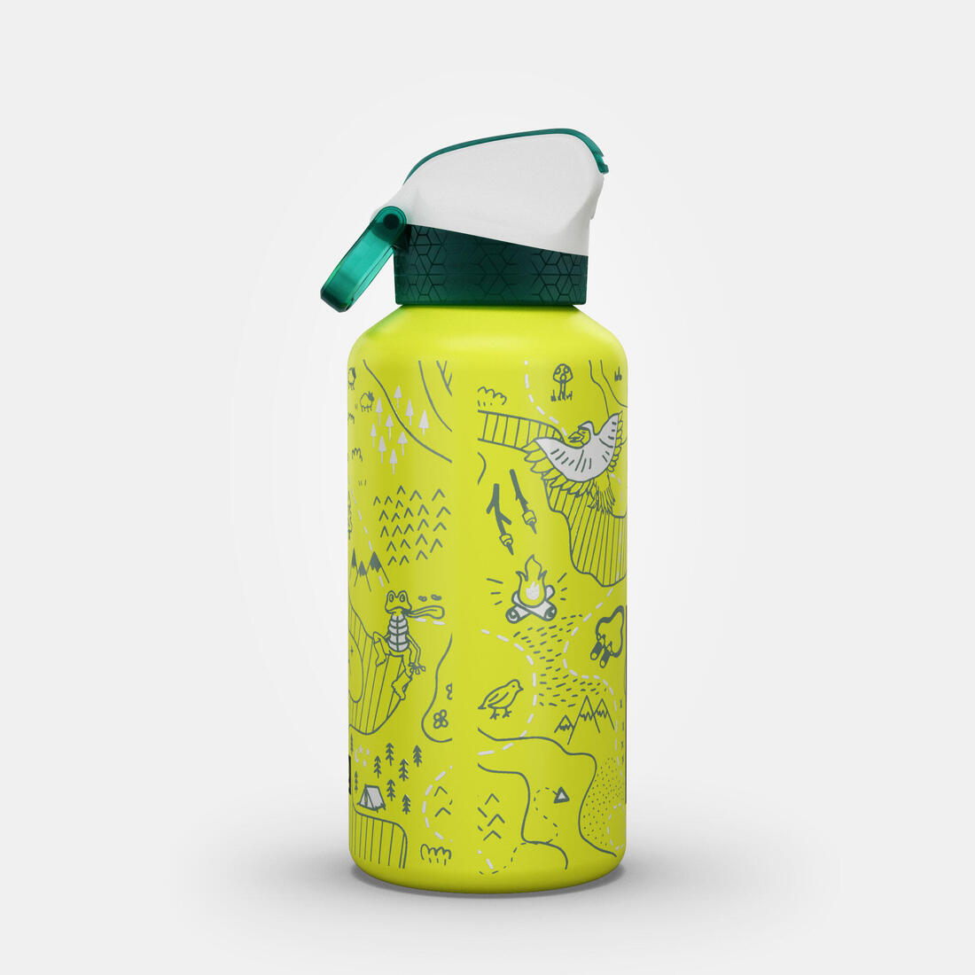 Gourde alu enfant 0,6L, bouchon instantané, pipette et paille, en alu recyclé