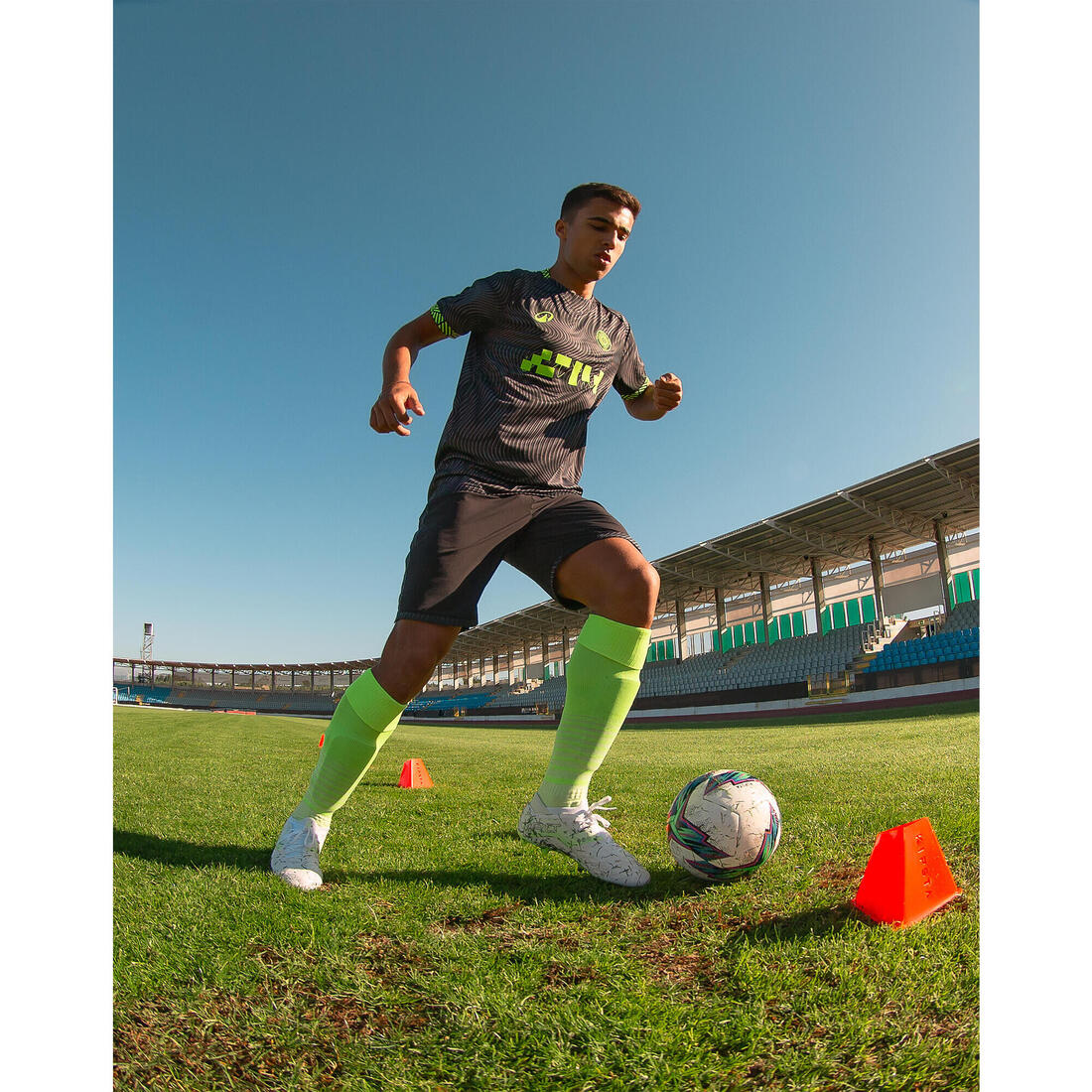 Maillot de football adulte Viralto II wavy noir & jaune fluo