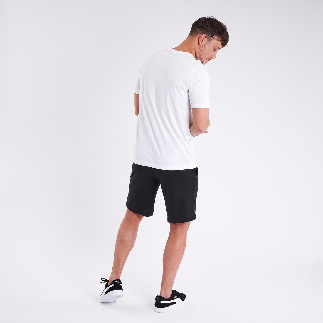 Short Fitness homme coton droit avec poche - Noir