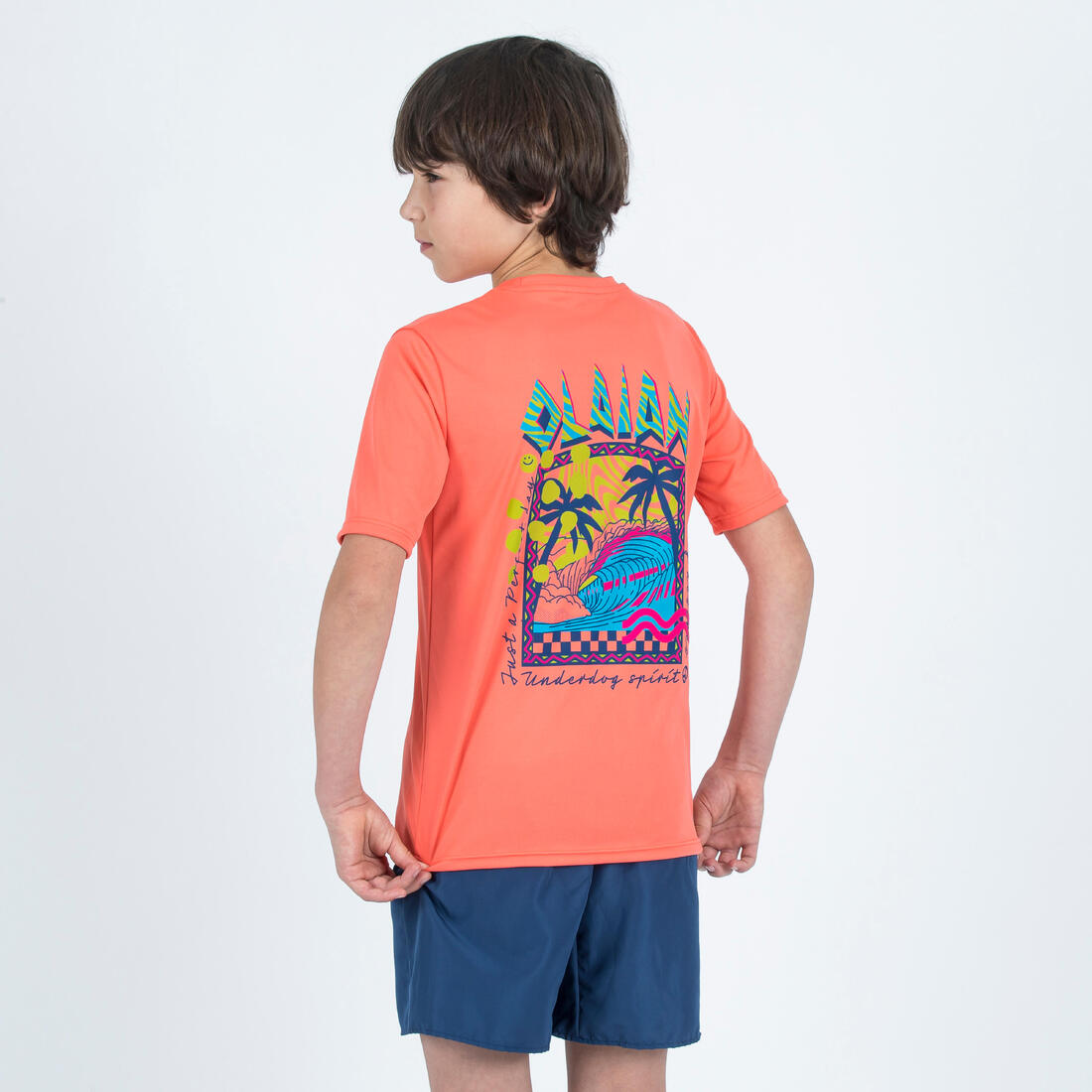 T-shirt anti UV manches courtes surf Junior - 100 blanc noir skate