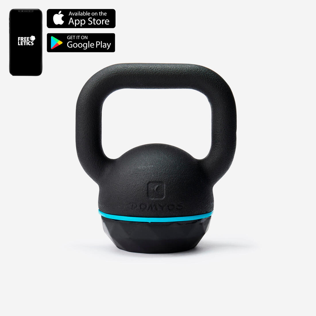 Kettlebell en fonte et base caoutchouc 8 kg, fonte en partie recyclée