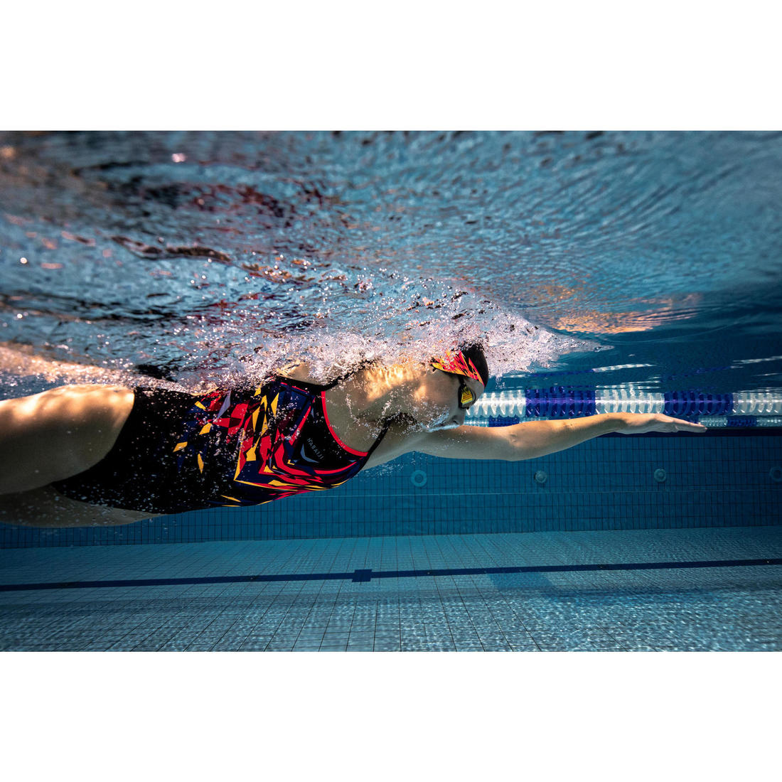 Maillot de bain de natation femme une pièce Kal rouge et noir