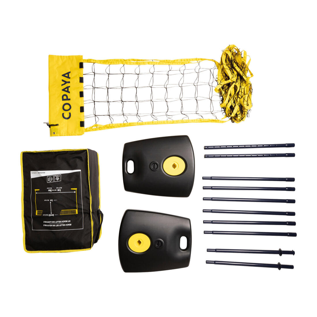 Set (filet et poteaux) de beach volley bv500 ajustable jaune