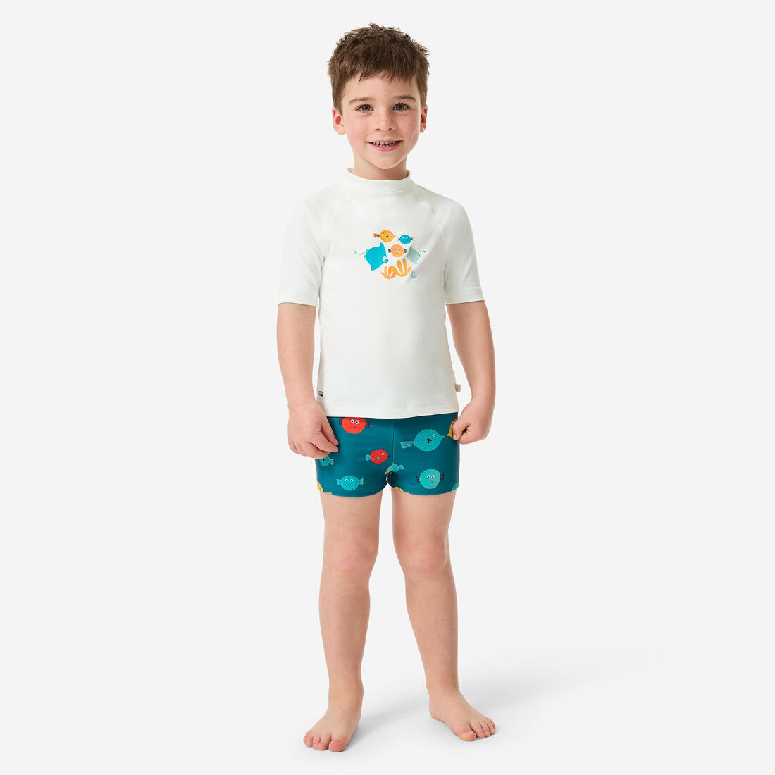 Boxer de bain bébé / enfant bleu imprimé crabes