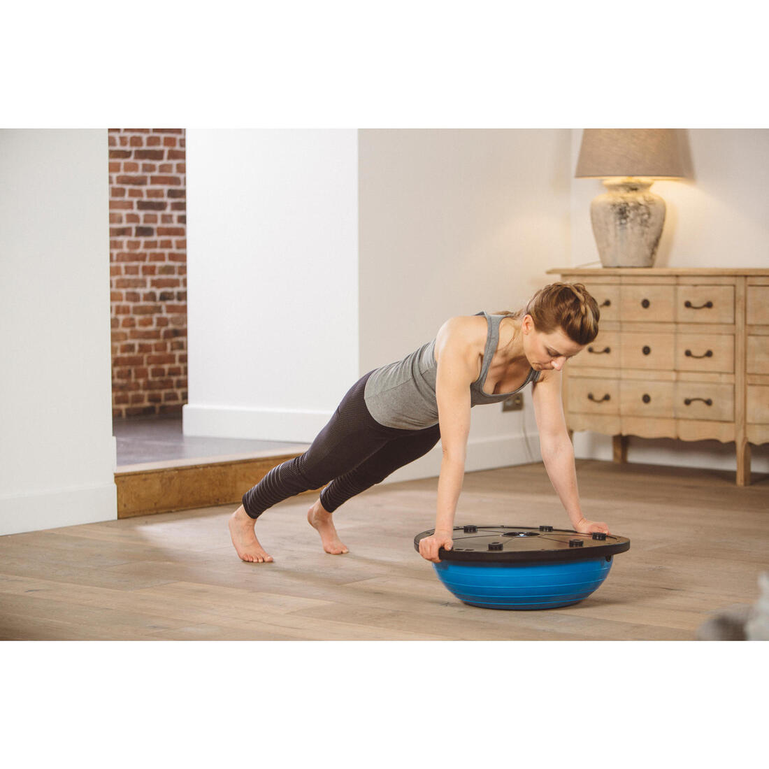 Station d'équilibre fitness réversible avec élastiques, bleu