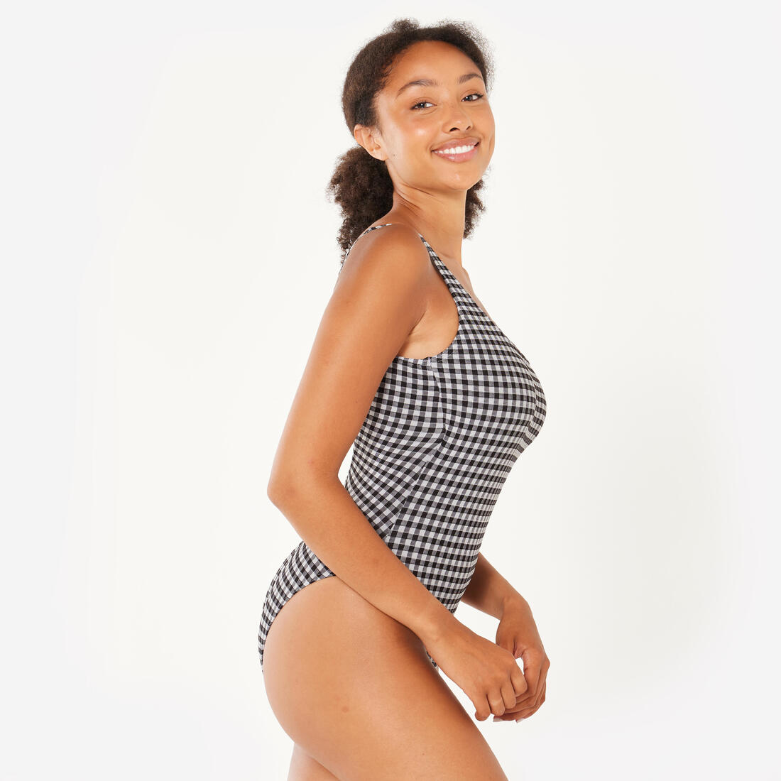 Maillot de bain 1 pièce texturé Femme - Aurely vichy noir et blanc