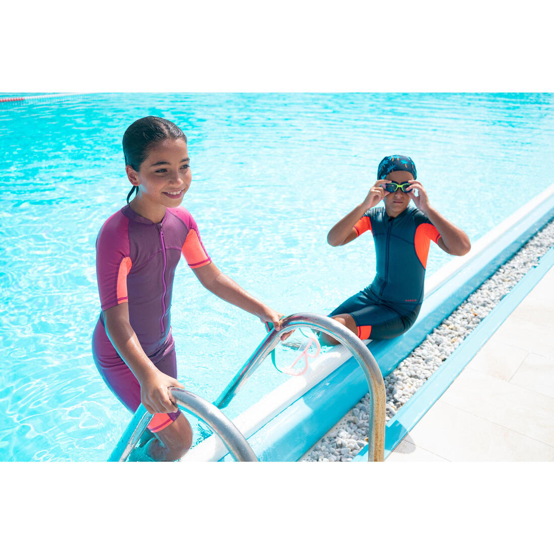 Combinaison De Natation Garçon - Shorty 100 Kloupi - Bleu Rouge