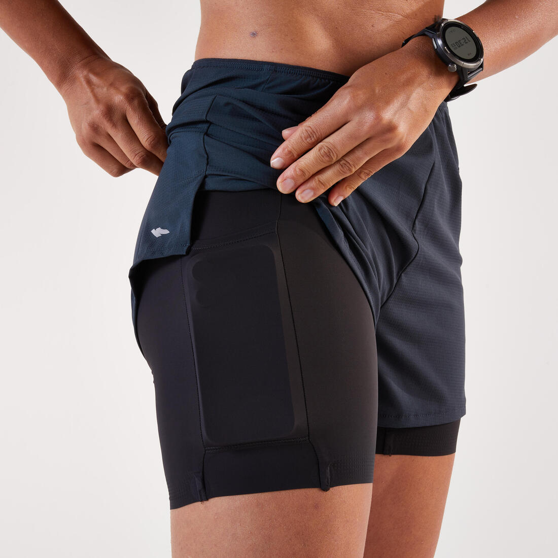 Short 2en1 de running & trail Femme, Kiprun Run 500 Confort