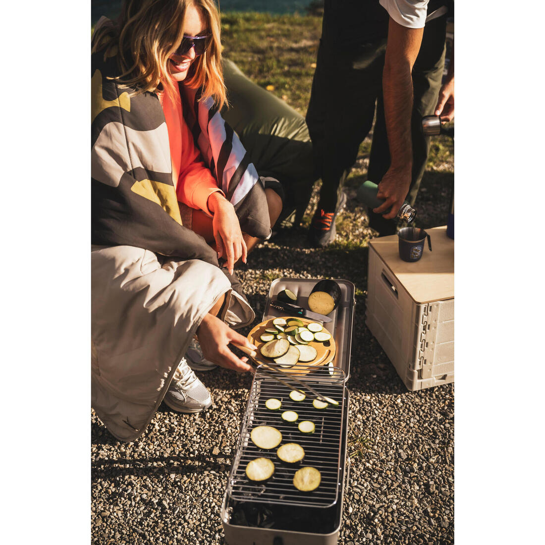 Barbecue portable XL de camping pour 4-8 personnes, à bois, charbon et briquette