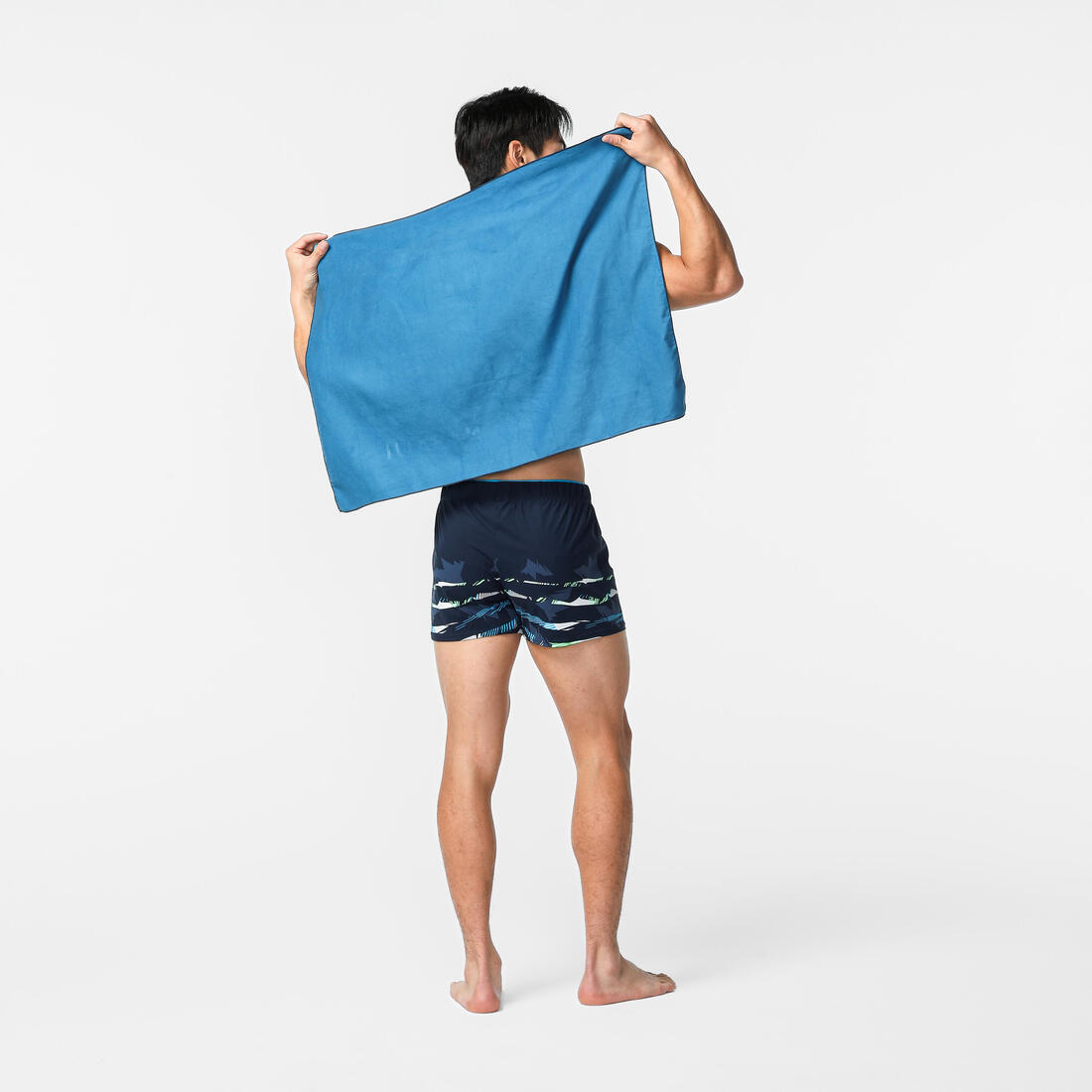 Serviette de bain microfibre double face bleu/vert taille S 39 x 55 cm